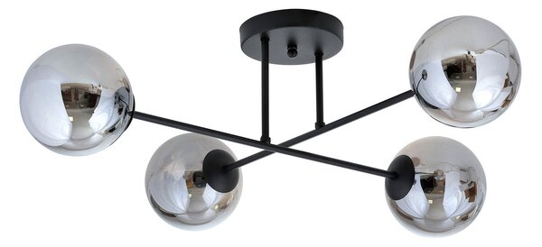 Plafoniera Moderna Hsi Wang Mu 4 Luci In Acciao Nero E Sfere In Vetro Fumè