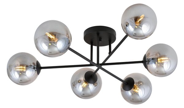 Plafoniera Moderna Hsi Wang Mu 6 Luci In Acciao Nero E Sfere In Vetro Fumè