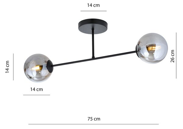 Plafoniera Moderna Hsi Wang Mu 2 Luci In Acciao Nero E Sfere In Vetro Fumè