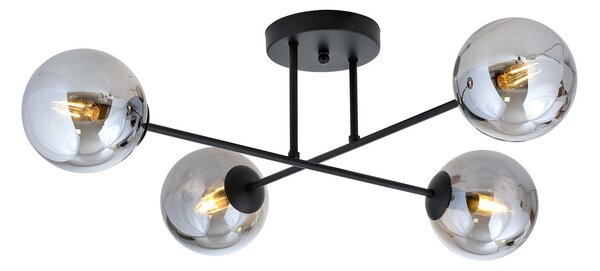 Plafoniera Moderna Hsi Wang Mu 4 Luci In Acciao Nero E Sfere In Vetro Fumè