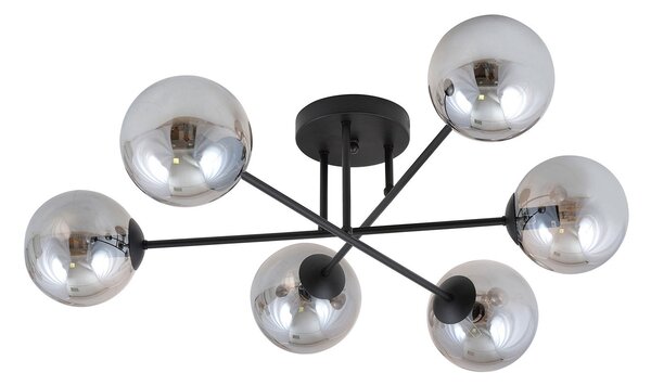 Plafoniera Moderna Hsi Wang Mu 6 Luci In Acciao Nero E Sfere In Vetro Fumè