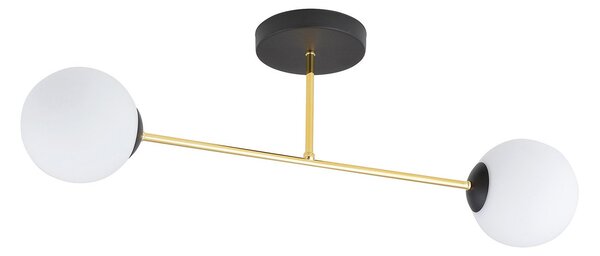 Plafoniera Moderna Magnium 2 Luci In Acciao Nero Oro Sfere In Vetro Bianco