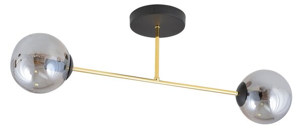 Plafoniera Moderna Magnium 2 Luci In Acciao Oro E Sfere In Vetro Fumè