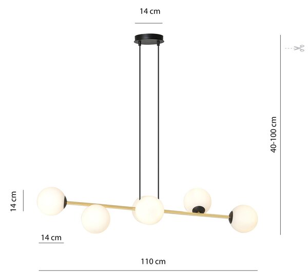 Sospensione Contemporanea Okami 6 Luci Acciaio Oro Sfere In Vetro Bianco