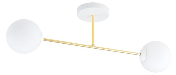 Plafoniera Moderna Magnium 2 Luci In Acciao Oro E Sfere In Vetro Bianco