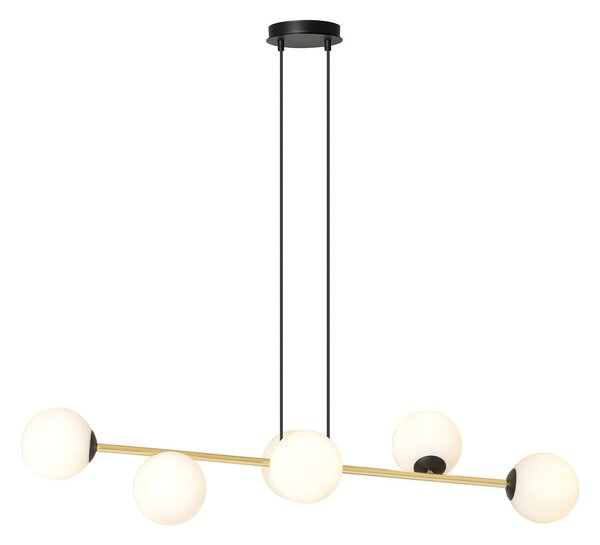 Sospensione Contemporanea Okami 6 Luci Acciaio Oro Sfere In Vetro Bianco