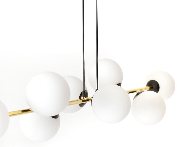 Sospensione Contemporanea Okami 8 Luci Acciaio Oro Sfere In Vetro Bianco
