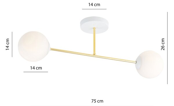 Plafoniera Moderna Magnium 2 Luci In Acciao Oro E Sfere In Vetro Bianco