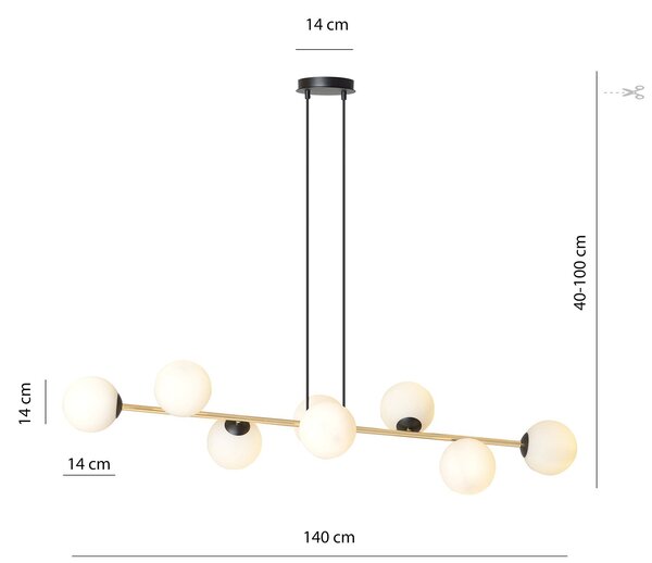 Sospensione Contemporanea Okami 8 Luci Acciaio Oro Sfere In Vetro Bianco