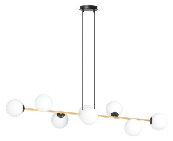 Sospensione Contemporanea Okami 8 Luci Acciaio Oro Sfere In Vetro Bianco