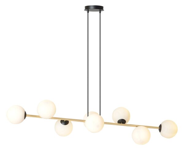 Sospensione Contemporanea Okami 8 Luci Acciaio Oro Sfere In Vetro Bianco