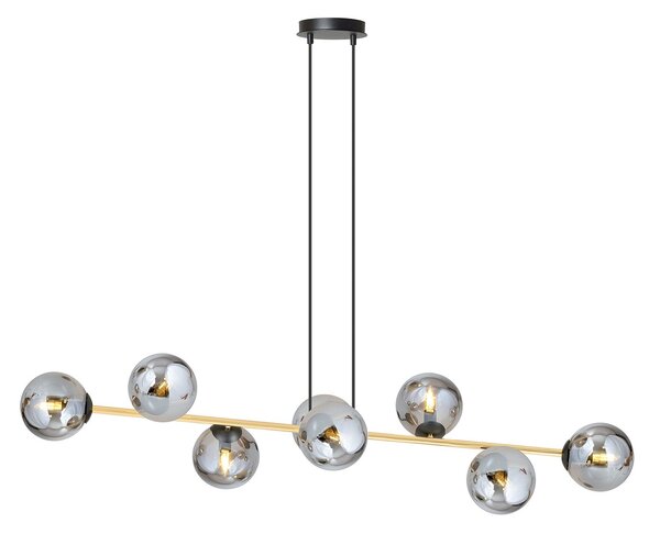 Sospensione Contemporanea Okami 8 Luci Acciaio Oro E Sfere In Vetro Fumè