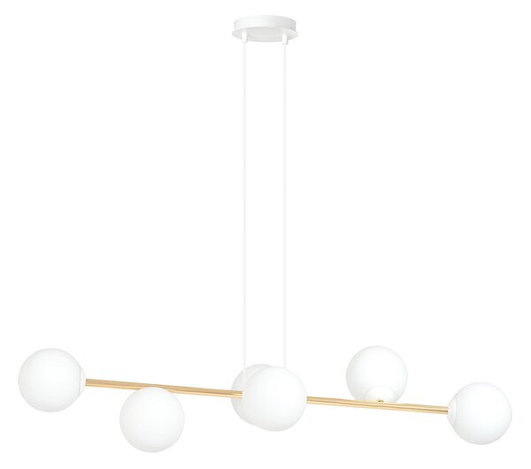 Sospensione Contemporanea Okami 6 Luci Acciaio Bianco Oro Vetro Bianco