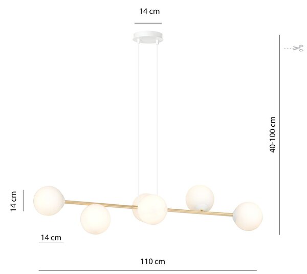 Sospensione Contemporanea Okami 6 Luci Acciaio Bianco Oro Vetro Bianco