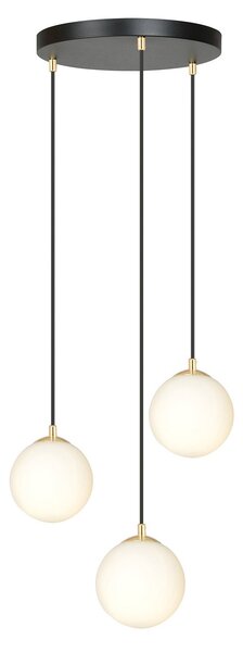 Sospensione Contemporanea Yudi 3 Luci Acciaio Nero/Oro Sfere Vetro Bianco