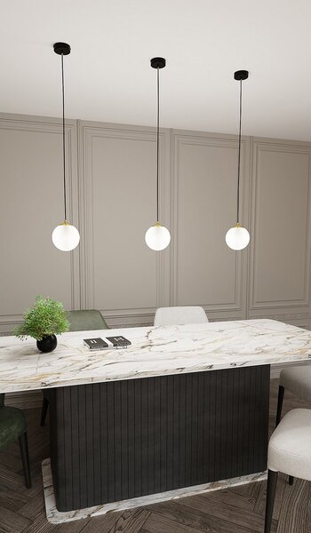 Sospensione Contemporanea Yudi 1 Luce Acciaio Nero/Oro Sfera Vetro Bianco