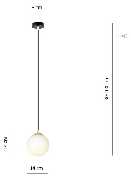 Sospensione Contemporanea Yudi 1 Luce Acciaio Nero/Oro Sfera Vetro Bianco