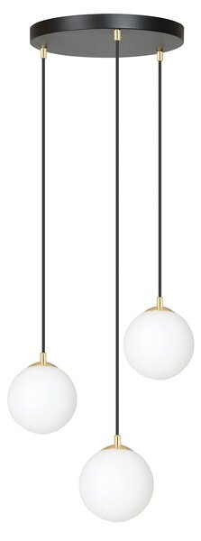 Sospensione Contemporanea Yudi 3 Luci Acciaio Nero/Oro Sfere Vetro Bianco