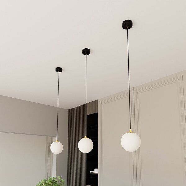 Sospensione Contemporanea Yudi 1 Luce Acciaio Nero/Oro Sfera Vetro Bianco