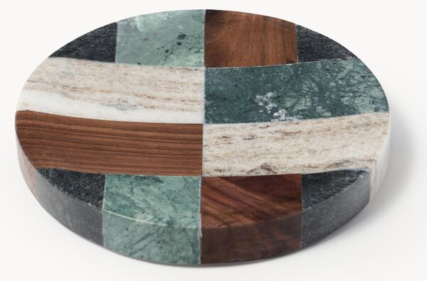 Vassoio decorativo piccolo in marmo e legno di noce Mauricio, Ø 16 cm