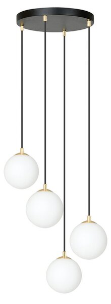 Sospensione Contemporanea Yudi 4 Luci Acciaio Nero/Oro Sfere Vetro Bianco