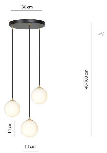 Sospensione Contemporanea Yudi 3 Luci Acciaio Nero/Oro Sfere Vetro Bianco