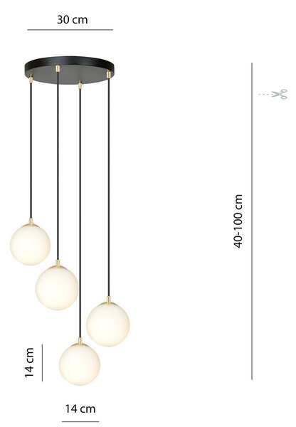 Sospensione Contemporanea Yudi 4 Luci Acciaio Nero/Oro Sfere Vetro Bianco
