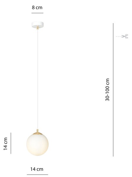 Sospensione Contemporanea Yudi 1 Luce Acciaio Bianco Sfera Vetro Bianco