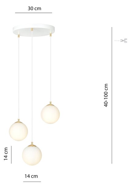 Sospensione Contemporanea Yudi 3 Luci Acciaio Bianco Sfera Vetro Bianco