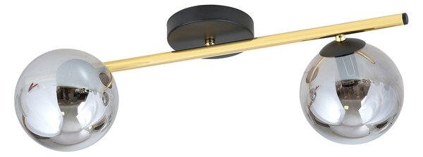 Plafoniera Contemporanea 2 Luci Yudi Acciaio Oro/Nero E Sfere Vetro Fumè