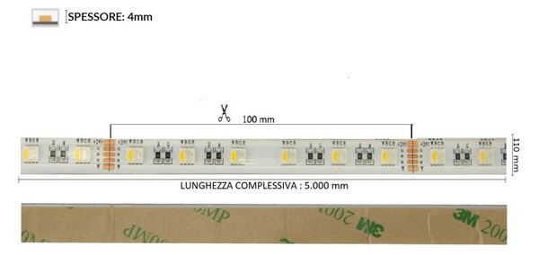 Striscia LED Professional - RGBW Natural White - IP67 - 18W/m - 5m - 24V Colore RGBW