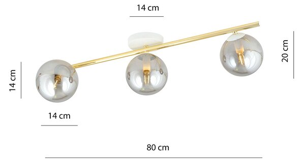 Plafoniera Contemporanea 3 Luci Naza Acciaio Oro/Bianco Sfervetro Fumè