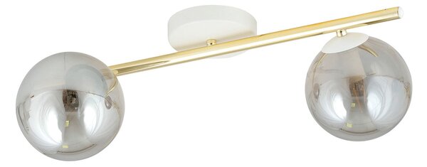Plafoniera Contemporanea 2 Luci Naza Acciaio Oro/Bianco Sfervetro Fumè