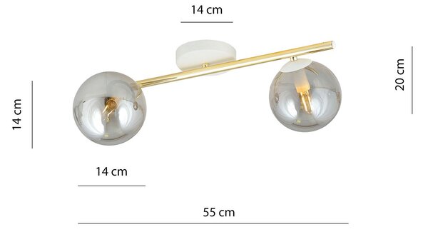 Plafoniera Contemporanea 2 Luci Naza Acciaio Oro/Bianco Sfervetro Fumè