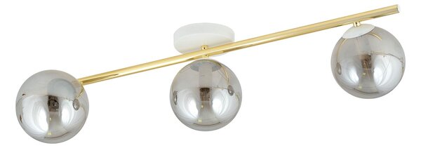 Plafoniera Contemporanea 3 Luci Naza Acciaio Oro/Bianco Sfervetro Fumè
