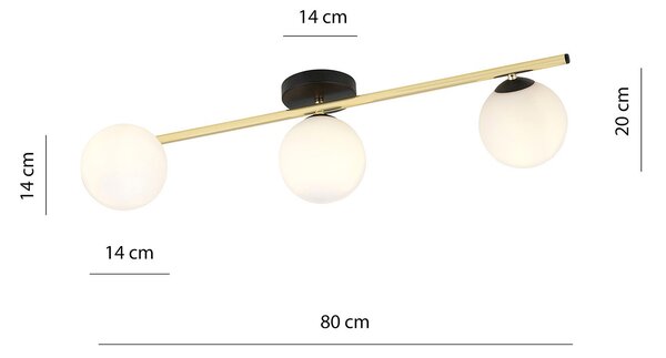Plafoniera Contemporanea 3 Luci Nü Kua Acciaio Oro/Nero Sfervetro Bianco