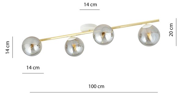 Plafoniera Contemporanea 4 Luci Naza Acciaio Oro/Bianco Sfervetro Fumè