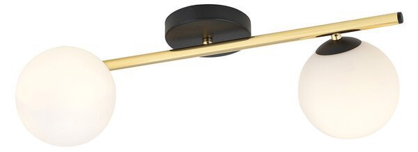 Plafoniera Contemporanea 2 Luci Naza Acciaio Oro/Nero Sfervetro Bianco