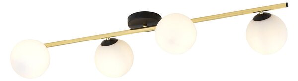 Plafoniera Contemporanea 4 Luci Nü Kua Acciaio Oro/Nero Sfervetro Bianco