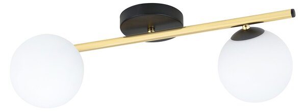 Plafoniera Contemporanea 2 Luci Naza Acciaio Oro/Nero Sfervetro Bianco