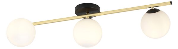 Plafoniera Contemporanea 3 Luci Nü Kua Acciaio Oro/Nero Sfervetro Bianco