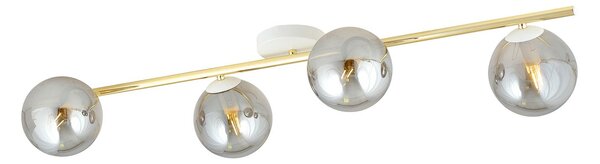 Plafoniera Contemporanea 4 Luci Naza Acciaio Oro/Bianco Sfervetro Fumè