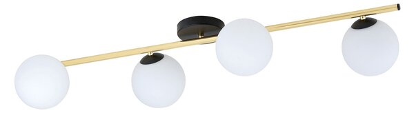 Plafoniera Contemporanea 4 Luci Nü Kua Acciaio Oro/Nero Sfervetro Bianco
