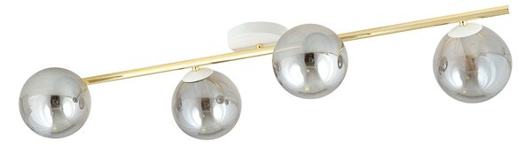 Plafoniera Contemporanea 4 Luci Naza Acciaio Oro/Bianco Sfervetro Fumè