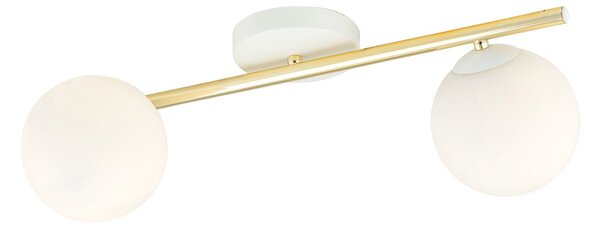 Plafoniera Contemporanea 2 Luci Nü Kua Acciaio Oro E Sfere Vetro Bianco