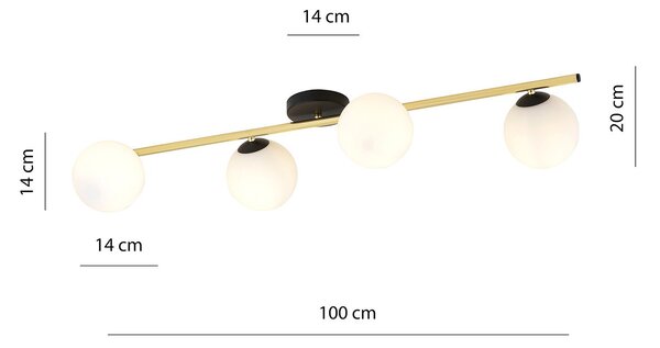Plafoniera Contemporanea 4 Luci Nü Kua Acciaio Oro/Nero Sfervetro Bianco