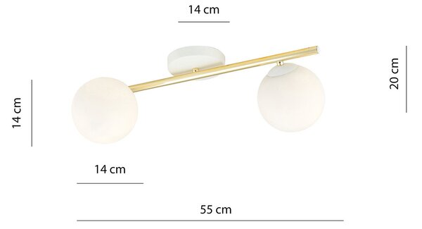 Plafoniera Contemporanea 2 Luci Nü Kua Acciaio Oro E Sfere Vetro Bianco