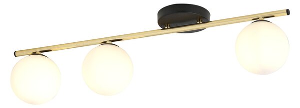 Plafoniera Contemporanea 3 Luci Wugu Acciaio Oro Nero Sfervetro Bianco