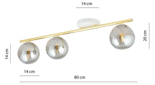 Plafoniera Contemporanea 3 Luci Wugu Acciaio Oro Bianco Sfervetro Fumè