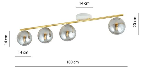 Plafoniera Contemporanea 4 Luci Wugu Acciaio Oro Bianco Sfervetro Fumè